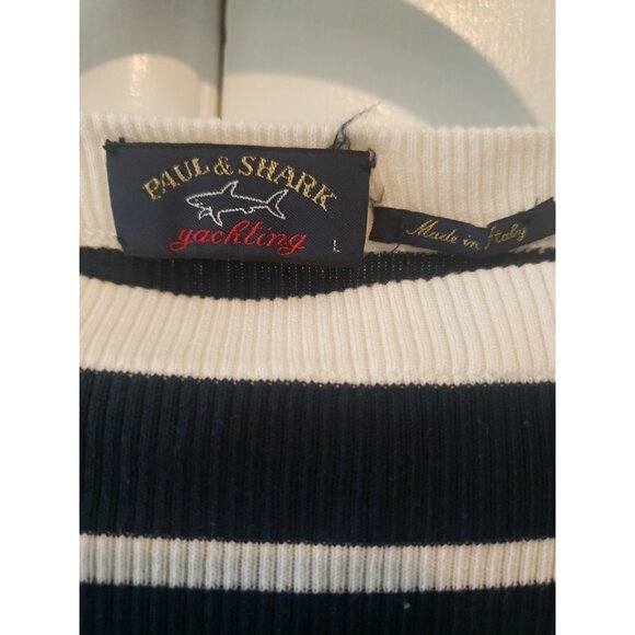 Paul Shark Sweater Womens Yachting Striped Navy Nautical Italy L Anchor Luxury - Picture 6 of 8